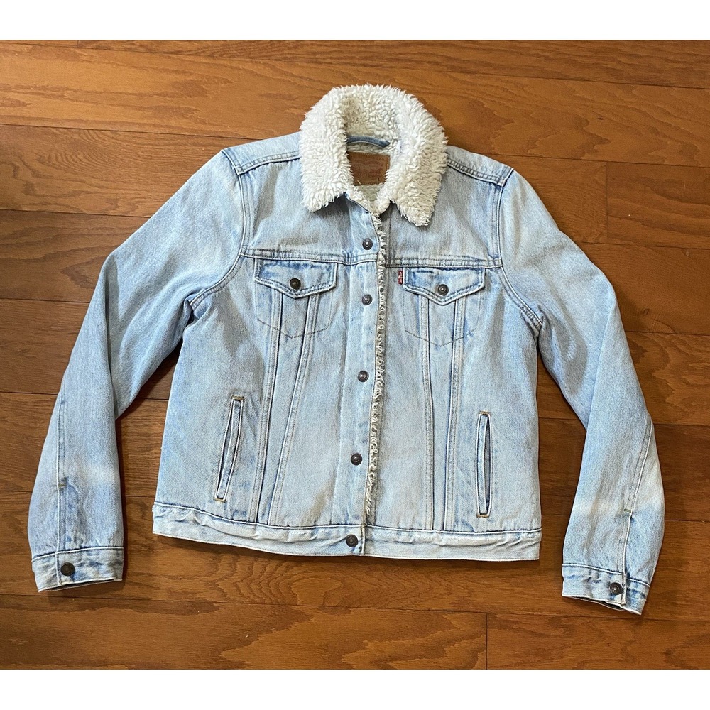 Levi Women's Sherpa Lined Denim Trucker Jacket, size Large